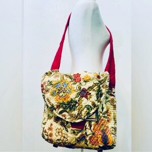 Large Handmade Boho Cream and green quilted bag with gorgeous botanical print.